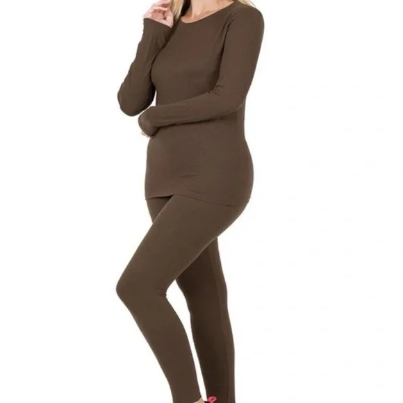 Brown Americano Long Sleeve Top and Leggings Set - Picture 1 of 1
